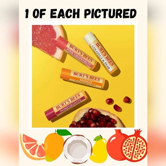 New Burt's Bees 100% Natural Moisturizing Lip Balm Superfruit, 4 Tubes In Box - Picture 7 of 10